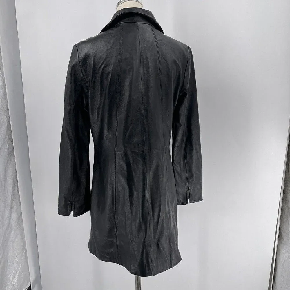 Ellen Tracy Women's Soft Black Leather Jacket Medium Long Full Zip